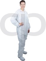 Doos 50 stuks / wegwerp overall capuchon en rits / bescherm / non-woven polypropyleen wit