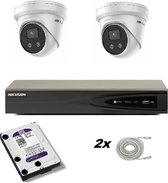 Hikvision set met 2 x DS-2CD2346G2-I 4mp 2.8mm Ultra Low Light turretcamera’s, 1 x 4 kanaals DS-7604NI-K1/4P recorder, 1 x HD van 1 TB