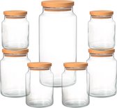 Joy Kitchen glazen voorraadpotten combinatie | Set van 7 potten | houten lucht afsluitende ronde deksels | voorraadpotten glas met deksel | voorraadpotten glas | voorraadpot | keuken voorraad organizer | duurzame hersluitbare voorraadpotten