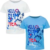 Disney Mickey Mouse Baby T-shirt - Set van 2 stuks - Wit + Blauw - Maat 68 (tot 6 maanden)