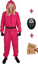 Dames Game Bewakers Pak met Driehoek Masker | Maat XL | Dames Game Kostuum met Gratis Game Kaarten | Jumpsuit Masker Riem Handschoenen Squid Cards