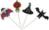Cupcake Decoratie - Halloween - Taarttopper - Vampier - Pompoen - Vleermuis - Set - Prikkers - 12 stuks