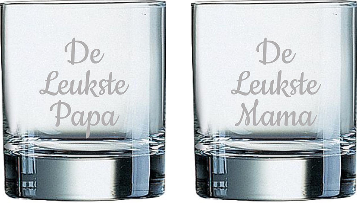 Gegraveerde Whiskeyglas 20cl De Leukste Mama-De Leukste Papa