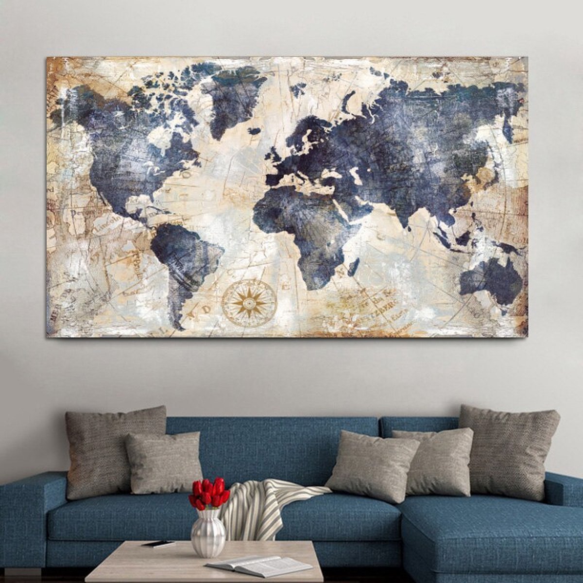 Vintage Stijl Wereldkaart Poster - 70 x 50cm - Posters Vintage - Wanddecoratie - Kunst