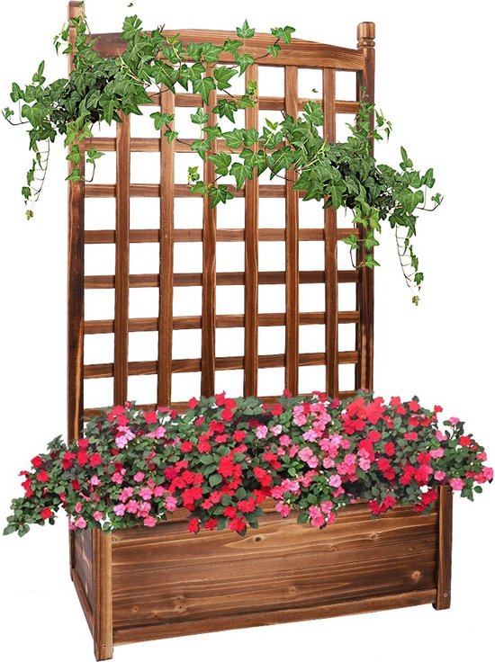 COSTWAY Bloembak met klimrooster, plantenbak met latwerk voor klimplanten, verhoogd bed met afneembare sokkel, tuinbed, bloembak voor tuin, binnenplaats, balkon, 80 x 40 x 171 cm