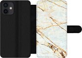 Bookcase Geschikt voor iPhone 12 Mini telefoonhoesje - Marmer print - Goud - Luxe - Met vakjes - Wallet case met magneetsluiting - Verjaardag cadeau tiener
