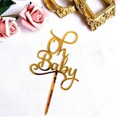 Taart Decoratie - Geboorte - Taarttopper - Oh Baby - Sierlijk - Goud