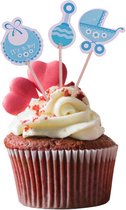 Cupcake Decoratie - Geboorte - Taarttopper - Jongen - Prikkers - 12 stuks