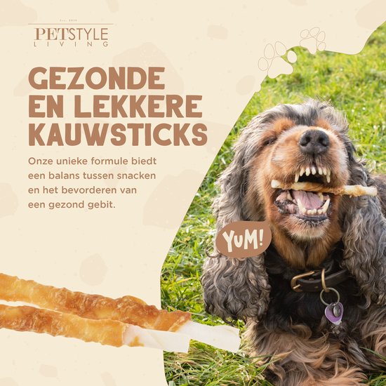 Petstyleliving Gedraaide Sticks met Kip - Voordeelzak 100 Stuks 12,5cm - Hersluitbaar - Hondensnacks - Kauwstaaf
