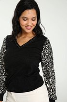 Cassis Dames T-shirt in twee stoffen met dierenhuidprint - T-shirt - Maat 40