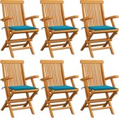Decoways - Tuinstoelen 6 stuks met blauwe kussens massief teakhout
