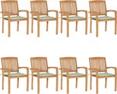 Decoways - Tuinstoelen stapelbaar 8 st met kussens massief teakhout