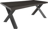 Boomstamtafel - zwarte eikenhouten boomstamtafel - gedraaid x-poot onderstel - extra dik blad