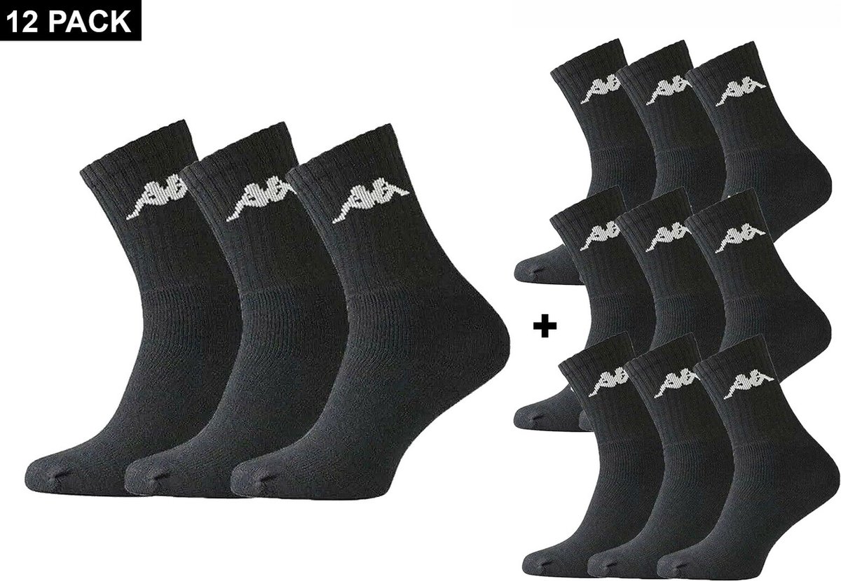 Kappa Trisper Tennis Sock 12 pack Voordeelpack Sokken 39 42 Zwart