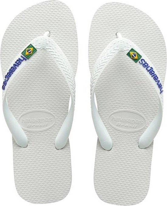 Havaianas Brasil Logo Unisex Slippers - White - Maat 35/36