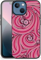Smartphone Hoesje Geschikt voor iPhone13 mini Back Case TPU Siliconen Hoesje met Zwarte rand Swirl Pink