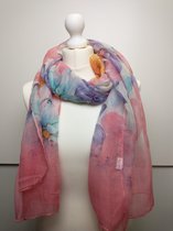 Lange dames sjaal Francoise gebloemd oranje paars roze mintgroen zwart wit