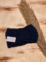 Hoofdband Winter - Gebreide Dames winter haarband - Oorwarmers - Donkerblauw met heldere vlekken