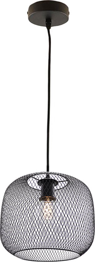 Olucia Emado - Industriële Hanglamp - Aluminium - Zwart - Rond - 30 cm