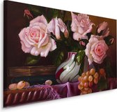 Schilderij - Rozen in een Vaas, Premium Print op Canvas