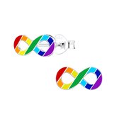 Joy|S - Zilveren Infinity oorbellen - multicolor gestreepte kinderoorbellen - 11 x 6 mm