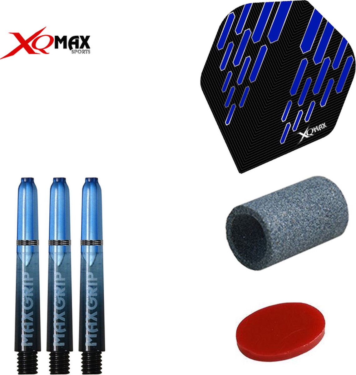 XQ MAX Contour blue flights accessoiresset, 35mm shafts, wax en slijpsteentje - blauw/zwart