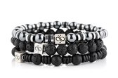 Aurum Brothers - Wired Zwart Keramisch Pack, Handgemaakte Heren Kralenarmbanden - 15.2 cm polsmaat