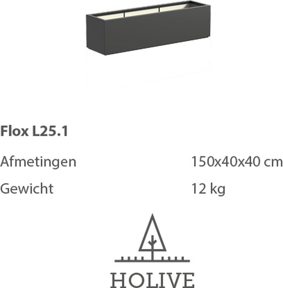 Polyester Flox L25.1 Langwerpig 150x40x40 cm. Plantenbak