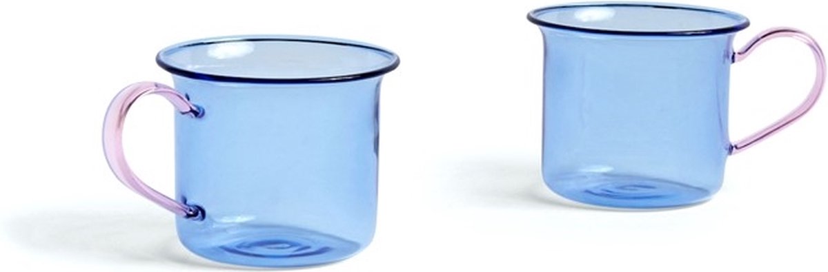 Hay - Borosilicate glass cup 2 stk - Light Blue w. pink handle