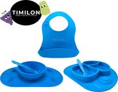Timilon Kinderbord - Baby Serviesset - Met Lepels - Met Slabber - 2 Borden - Blauw