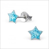 Aramat jewels ® - 925 sterling zilveren oorbellen ster glitter blauw