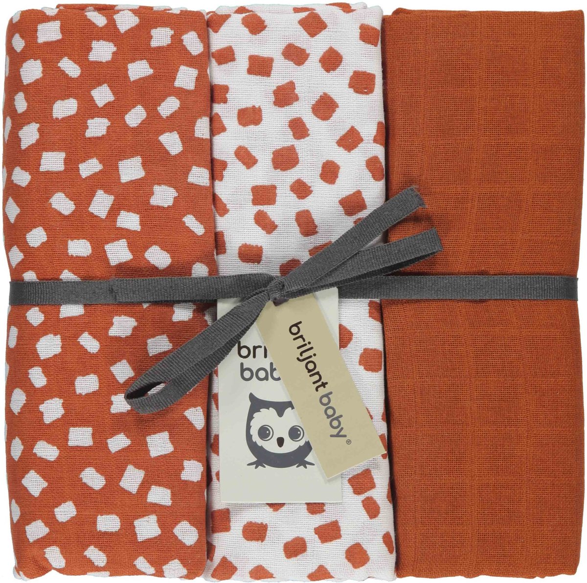 Goedkoopste Briljant Baby Hydrofiel Multidoek XL Flocks - Swaddle - Inbakerdoek - 120x120 - 3 stuks - Terra