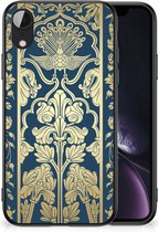 Hoesje Customize Geschikt voor iPhone XR Back Cover Siliconen Hoesje met Zwarte rand Beige Flowers