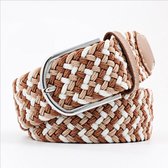 Gevlochten elastische riem, geweven stretch riem heren en dames-100 - 130 cm-Bruin/wit