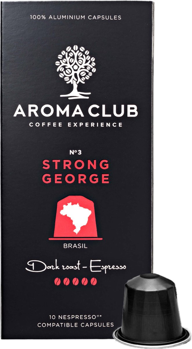 Aroma Club - Nespresso Compatible Capsules (120 st.) - No. 3 Strong George - Intensiteit 5/5 - Espresso - 100% Aluminium Koffiecups