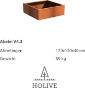 Cortenstaal  Akelei V4.3 Vierkant 120x120x40 cm.  Plantenbak