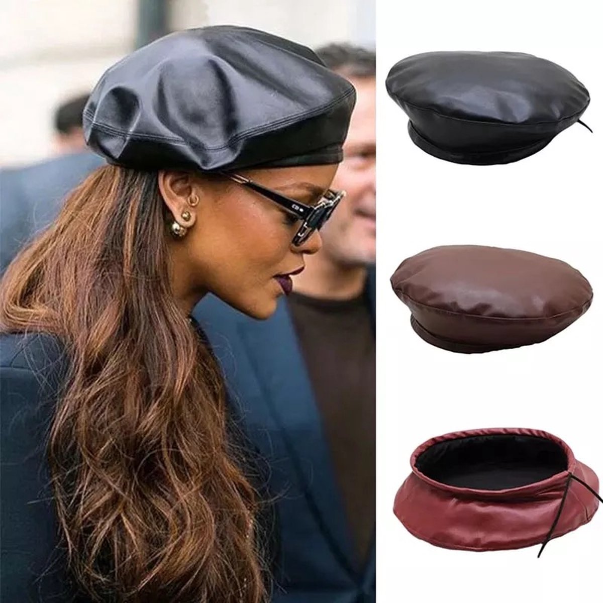 SCHEFMAN® Leren Baret dames | Hoed Alpinopet Petje | Hoedje - Leer Rood