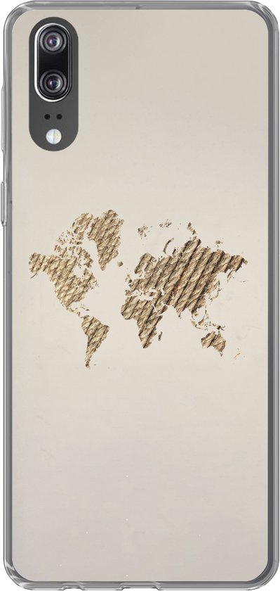 Coque Huawei P20 - Carte du Wereldkaart - Corde - Marron - Coque de Téléphone en Siliconen