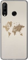 Geschikt voor Huawei P30 Lite hoesje - Wereldkaart - Touw - Bruin - Siliconen Telefoonhoesje