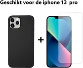 Apple Iphone 13 pro hoesje siliconen zwart achterkant + screen protector/ iphone 13 pro hoesje siliconen back cover black + tempert glass