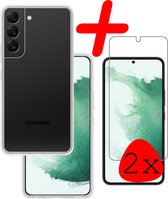 Hoes Geschikt voor Samsung S22 Plus Hoesje Siliconen Back Cover Case Met 2x Screenprotector - Hoesje Geschikt voor Samsung Galaxy S22 Plus Hoes Cover Hoesje - Transparant
