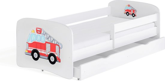 Kocot Kids - Bed babydreams wit brandweer met lade met matras 140/70 - Kinderbed - Wit