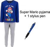 Super Mario Bross Pyjama - Donkerblauw / Mele grijs. Maat 122 cm / 7 jaar + EXTRA 1 Stylus Pen.