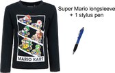 Super Mario Bross T-shirt Longsleeve - Zwart. Maat 116 cm / 6 jaar + EXTRA 1 Stylus Pen.