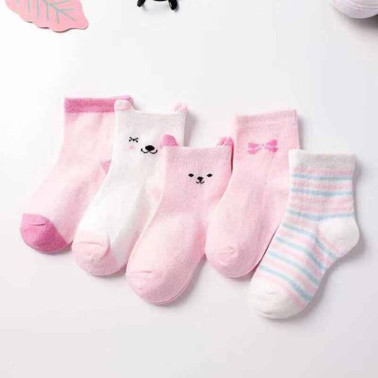 Baby sokjes - Set 5 paar - 6-12 maand - Baby sokken - Meisje - Roze