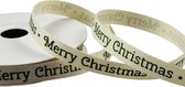 Kerst Lint 10mm (1cm) | Katoen Lint | Keperband Kerstlint | Merry Christmas Groen | Naturel Crème | Cadeaulint | Stoffen lint | Rol: 10 Meter