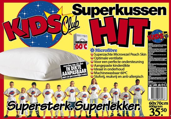 Kids Club HIT kinder kussen | aanpasbaar volledig non-allergisch kinderkussen | 60x70cm
