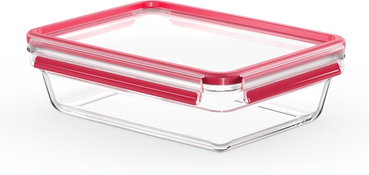 Emsa N1041100 Clip and Close Glazen Vershoudbewaarbakje 2L 11.8x6.9 cm 19.7x8 cm Rood