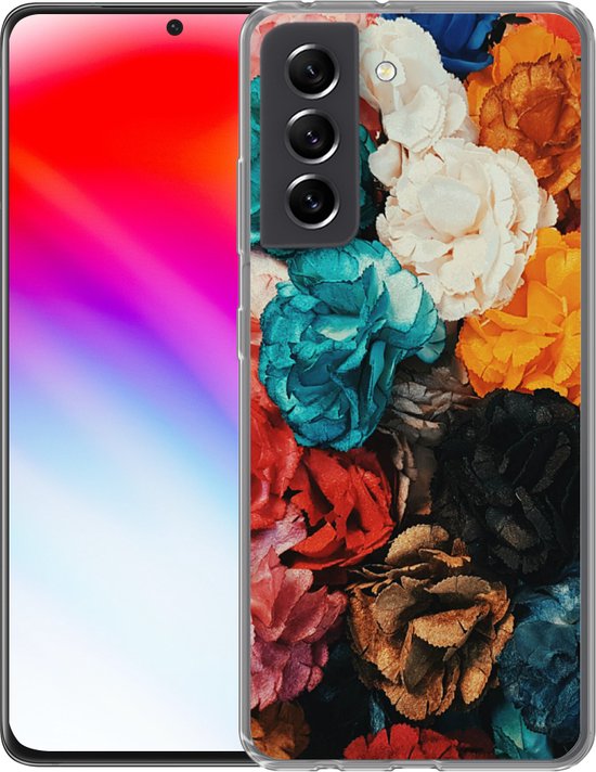 Convient pour la coque Samsung Galaxy S21 FE - Mur - Roses - Abstrait - Étui de téléphone en Siliconen