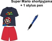 Super Mario Bross Short Pyjama - Donkerblauw/rood - 100% Katoen. Maat 110 cm / 5 jaar + EXTRA 1 Stylus Pen.